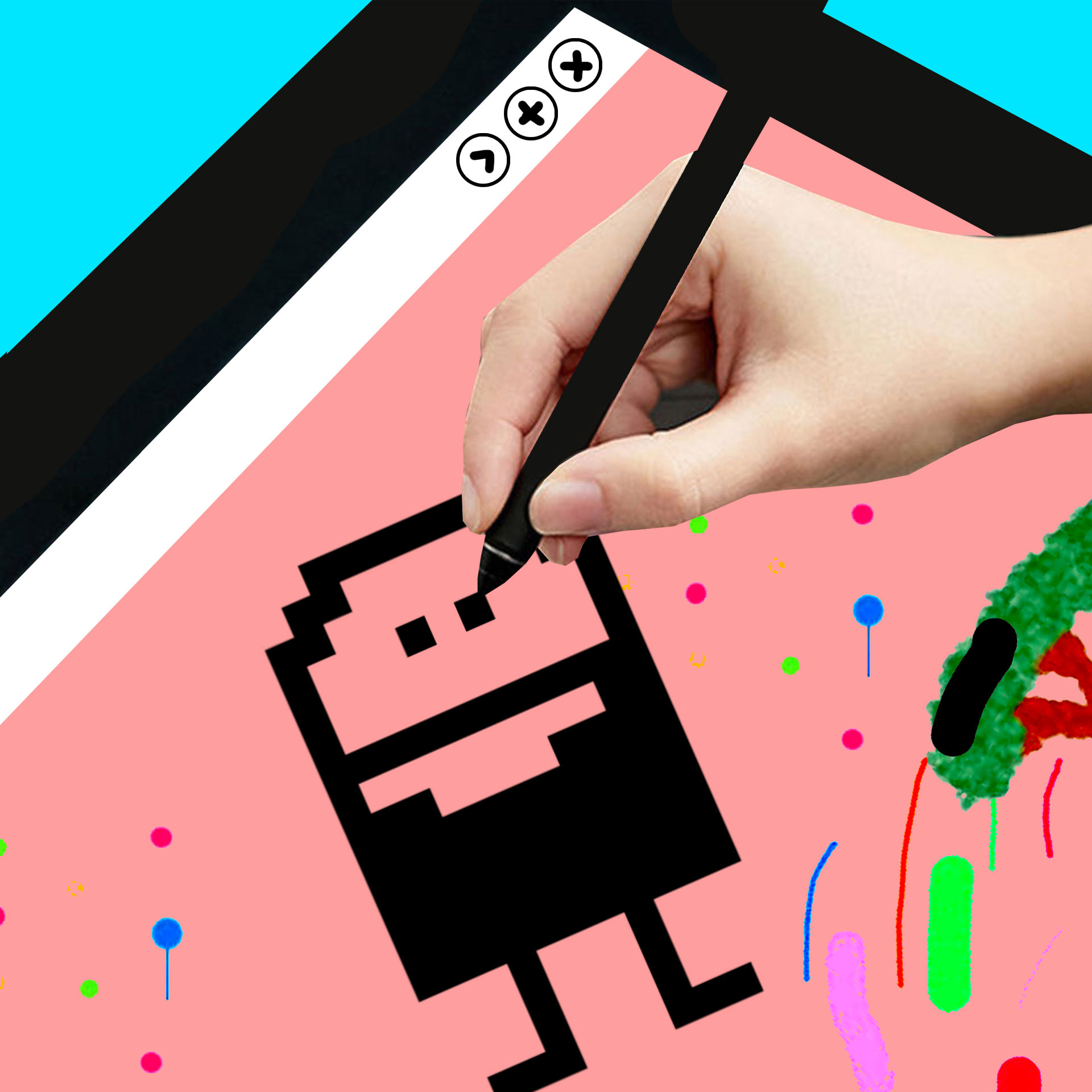 a hand draws on a tablet using a digital art making game
