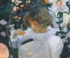 Close up of John Singer Sargent's Carnation, Lily, Lily, Rose painting