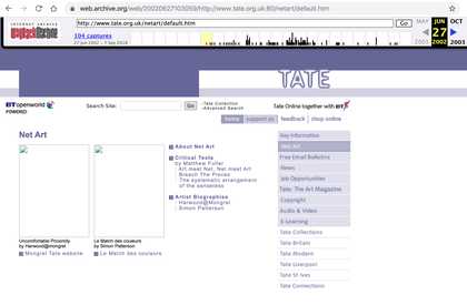 Screenshot of the Web Archive view of the Net Art section of the Tate website
